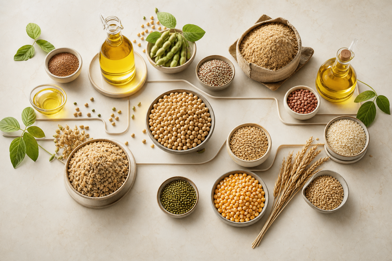 Edible oils, soybeans, soya meal and agro commodities arranged as a supply portfolio